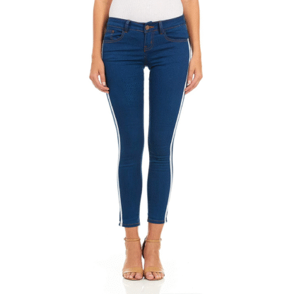 Cover Girl Women’s Medium Blue & White Varsity Side Stripe Skinny Jeans, Size 5/6 - Image 3