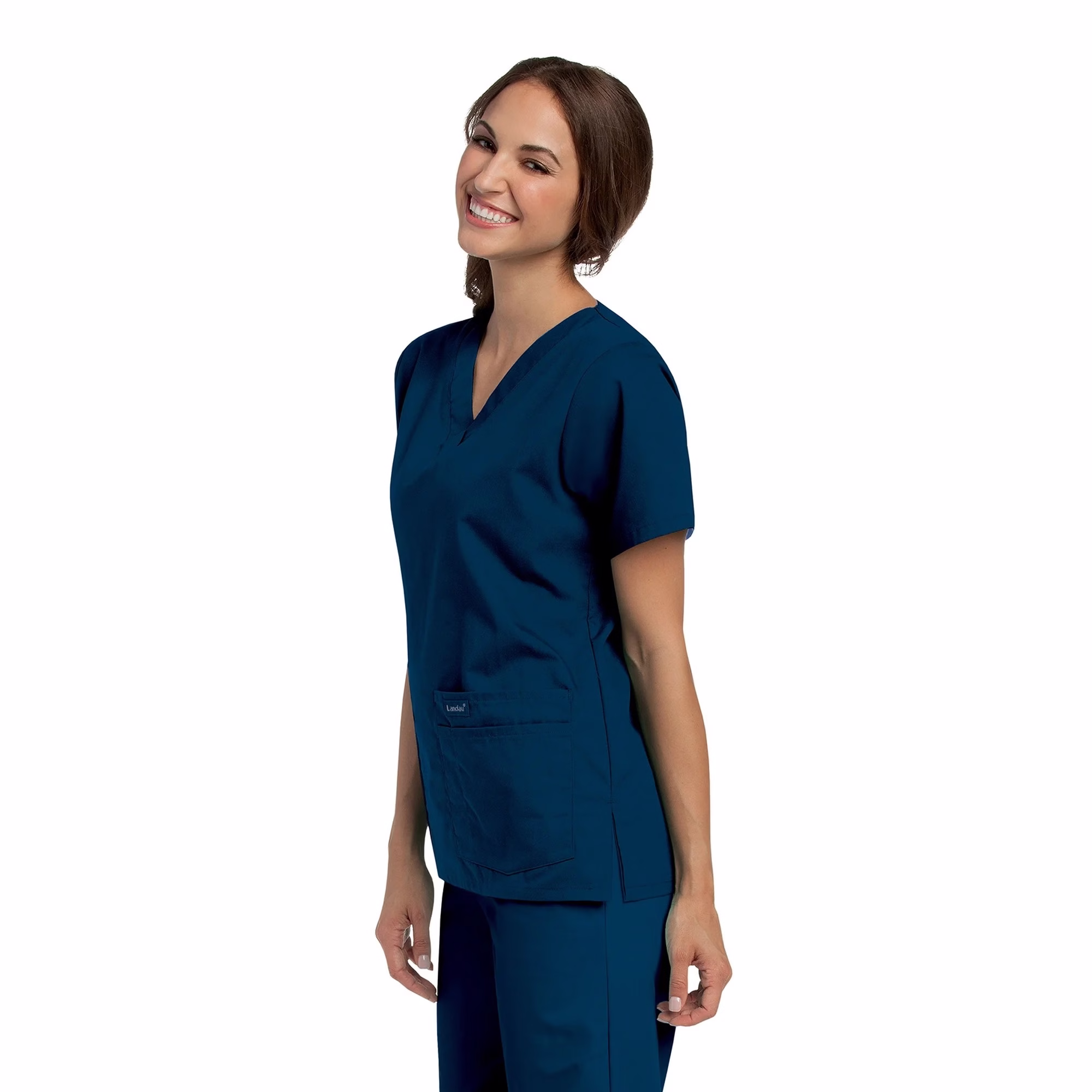 Landau Women’s Classic V-Neck Tunic Scrub Top, Navy, XXL - Image 3