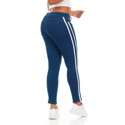 Cover Girl Women’s Medium Blue & White Varsity Side Stripe Skinny Jeans, Size 5/6 - Image 5