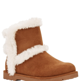 Girl’s Calistoga Vegan Suede Faux Fur Ankle Boots, Chestnut, Size 2