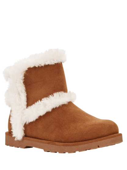 Girl’s Calistoga Vegan Suede Faux Fur Ankle Boots, Chestnut, Size 2