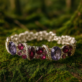 Napier Vintage Amethyst Sparkle Silver-Tone Bracelet (7.5”), New in box